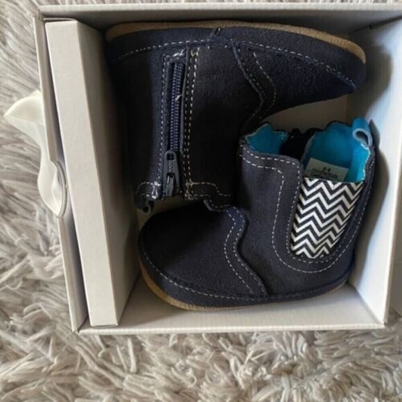 Robeez First Kicks Maddox Navy Leather Boot 6-9 Months Zipper New - Picture 8 of 16